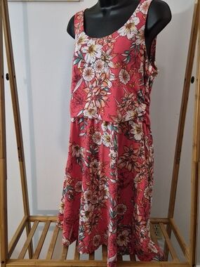 Faded Glory Coral Floral Sleeveless Tank Dress